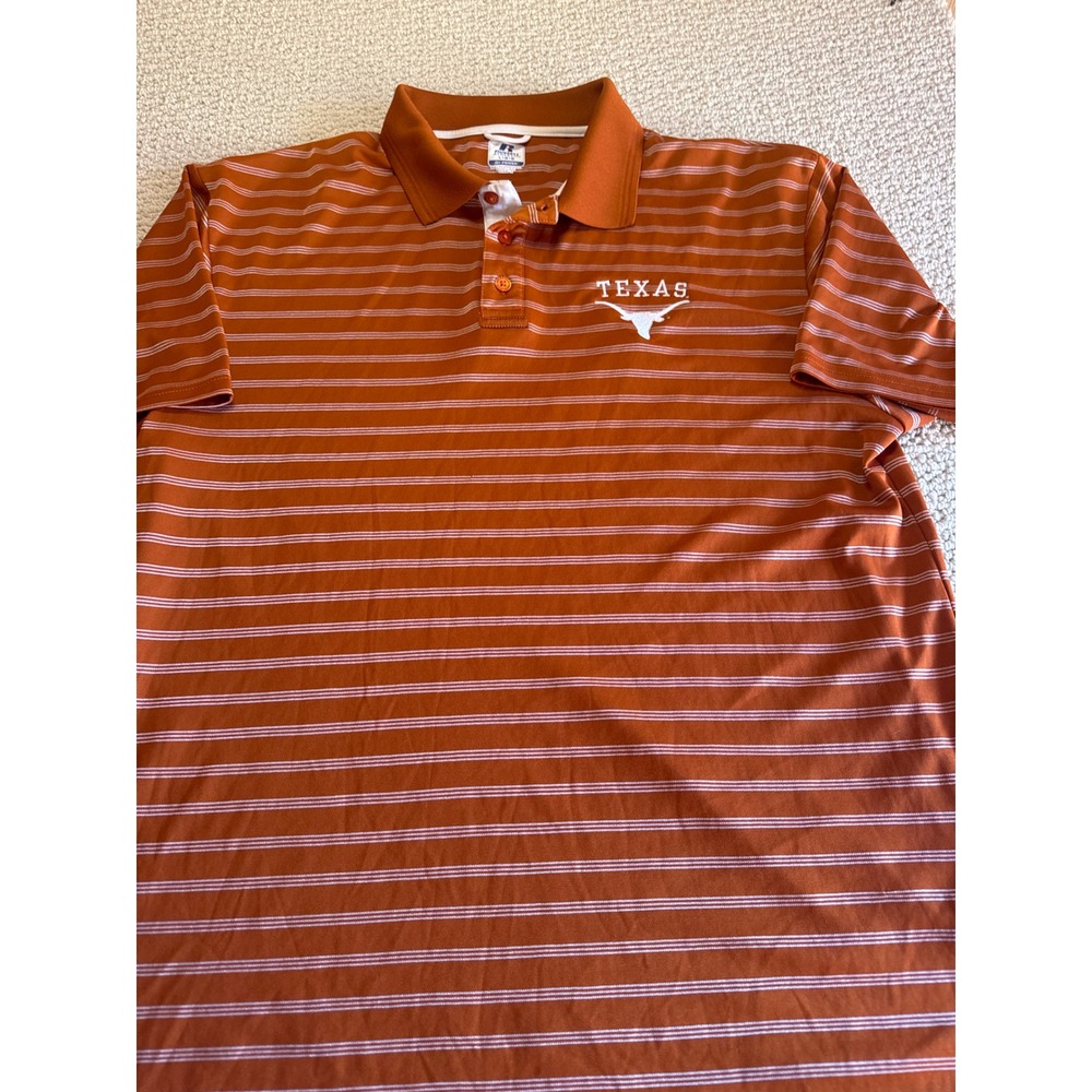 Russell Athletic Texas Longhorns Polo Shirt Burnt Orange Striped Mens Large UT L